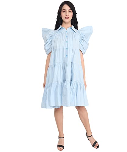 Image of Women's Power Shoulder Dress Plain Cotton Blend Western Dress