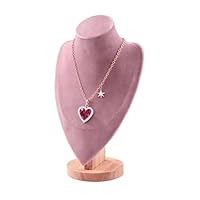 TINGSING Velvet Necklace Display Stand Jewelry Bust Display Stands with Wood Base Mannequin Necklace Pendant Chain Holder Organizer for Jewelry Showcase, Boutiques, Trade Show,Large,Pink