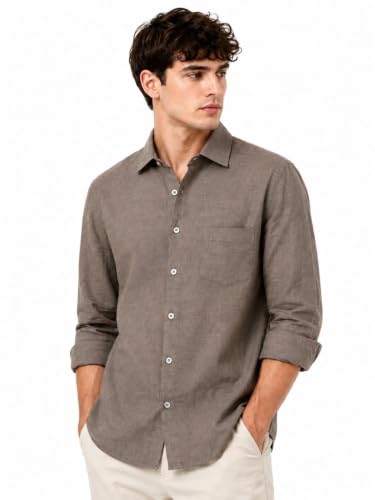 Image of Men's Cotton Linen Shirt | Regular Fit | Full Sleeve | Lightweight Breathable Casual Shirt
