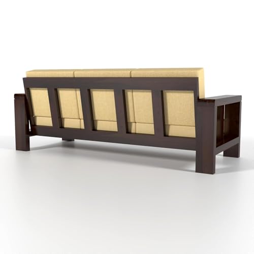 Image of Sheesham Wooden 3 Seater Sofa for Living Room | Solid Wood Sofa | Rosewood Sofa Set for Home & Office | Lounge (Walnut, 3 Seater)