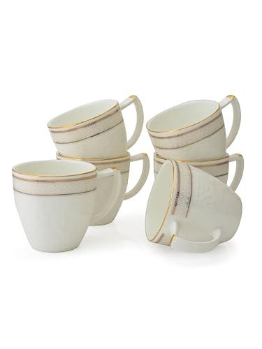 Image of Clay Craft Fine Ceramic Satin Impression Tea /Coffee Set of 6-200 ml Each (1411), Tea Cup Set of 6, Microwave & Dishwasher Safe, Mugs for Coffee, Cups Set of 6, Mug Set, Gift Set, Ideal for Gifting