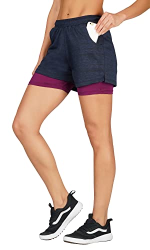 Image of GYMIFIC Womens Dual Layer Gym Shorts for Women | Quick Dry Running Sports Shorts with Compression Inner Layer & Side Pockets | Workout Activewear