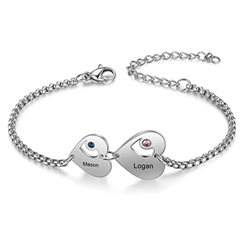 Giftider Personalized Name Bracelet for Women, Mothers Bracelet Custom Love Heart Charm Bracelet with 1-6 Birthstones Name Bracelet for Mom Jewelry Gift for Girls Wife Girlfriend (2 Name) Cover