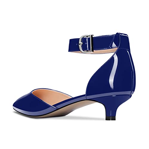 Image of Aachcol Women Kitten Low Heel Ankle Strap Pumps Pointed Toe Sandals Dress Shoes Party Office Wedding 1.5 Inch