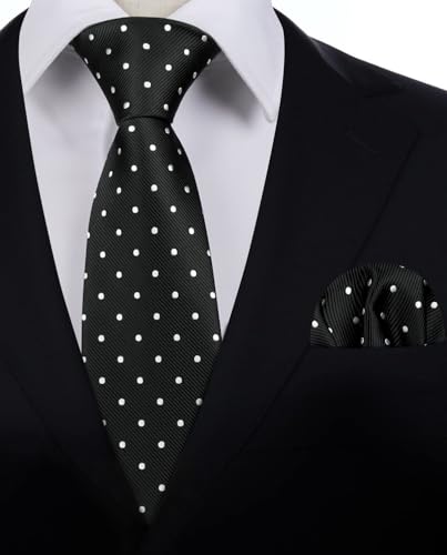 Image of HISDERN Polka Dot Ties for Men Classic Silk Ties and Pocket Square Formal Business Necktie Handkerchief Wedding Party