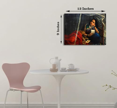 Image of Sikhash Raja Ravi Varma Canvas Painting Classic Art Indian Art Famous Artist Wall Painting for Living Room Unframed Multicolor Fabric Size - 12x9 inches (30x23 cms, Woman weeping in Love)