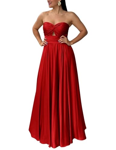 ALFEICE Strapless Keyhole Prom Dresses Sleeveless Satin Wedding Bridesmaid Dresses Long Homecoming Formal Party Gowns