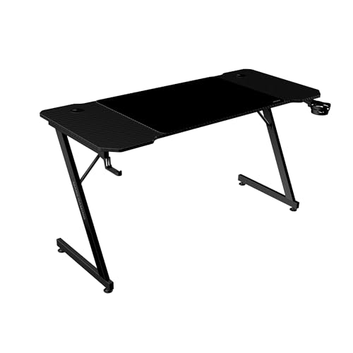 Mars Gaming MGD-X140, Mesa Gaming Ergonómica, Superficie en Fibra de Carbono, Estructura Metálica, Alfombrilla XXL, Soporte Auriculares y Bebida, Gestión Cableado, Escritorio PC 140x60cm, Negro