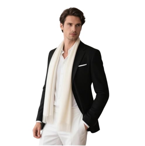 LA FERANI Herren Sommerschal Kaschmir creme 175x70cm extra dünn für formelle Anlässe Anzug elegant Stil Klassik extra geschmedig Herrenschal Geschenk für Ihn (Creme)