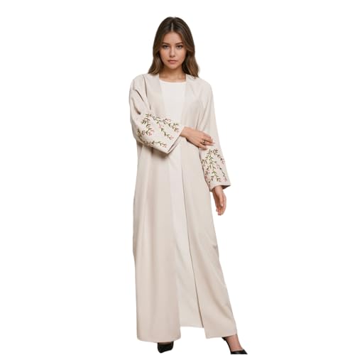zhxinashu Open Prayer Abaya for Women Long Sleeve Prayer Dress Embroidered Kaftan Muslim Clothes