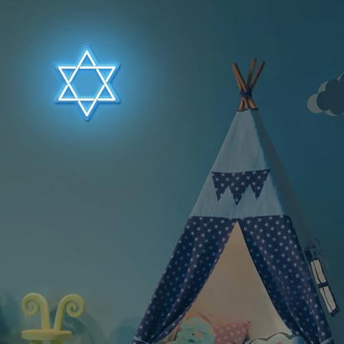Image of Attivolife Star of David Neon Sign, Hanukkah Decoration Jewish Star Blue Neon Light, LED Wall Decor for Home Office, Housewarming Birthday Gifts for Jews Judaism Women