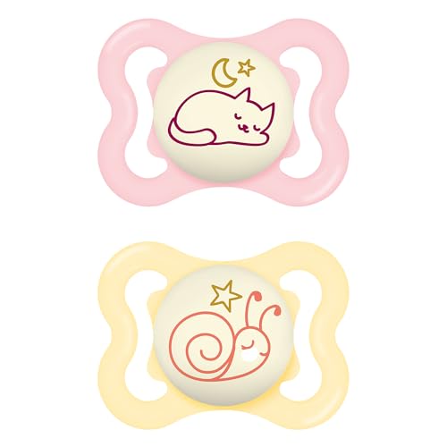 MAM Chupete con Escudo Ventilado, Brilla en la Oscuridad, 2-6 Meses, Tetina Extra Delgada y Flexible de Fácil Aceptación, con Caja Autoesterilizadora, MAM Supreme, Rosa Brillante, Pack 2uds