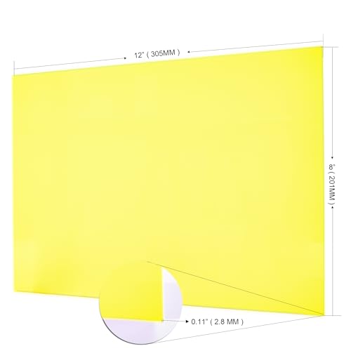Image of 6 PCS Transparent Fluorescent Yellow Cast Acrylic Sheets 8 inch x 12 inch x 0.118 inch, Plexiglass Plastic Sheet for Laser Cutting, Engraving Signs, DIY Projects.