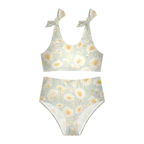 KLL Delicate Daisy Print Girls 2 Piece Bikini Set Quick-Dry Swimsuits Swimming Suits Adjustable Shoulder Strap3