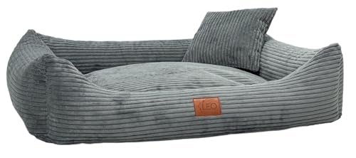 Leo4dog Hundebett Cord Waschbar Bezug Für kleine mittelgroße und große Hunde Hundekissen Hundesofa Hundekorb (Dunkelgrau, L 100x80)