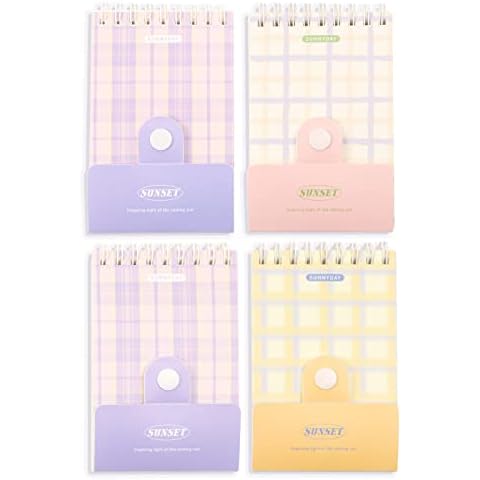 ZYWJUGE Mini Pocket Notebook, 4 Pack a Set Spiral Notebook, Lined Journal, To do list notepad, Notebook for Work, Office Supplies, Study Journal, Diary for Kids, Kawaii Notebook for Girls, Mother’s Memo, Grocery List Notebook A7 Cover