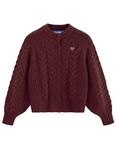 宽松开衫针织毛衣,酒红色,M