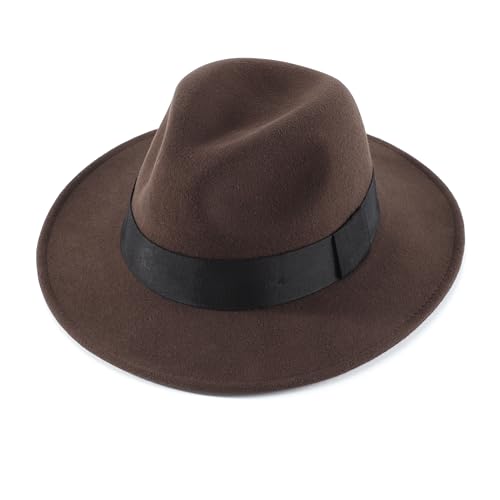 Home Prefer Mens Wool Fedora Hat with Band Classic Wide Brim Fedora Hat for Men Women Panama Dress Hat