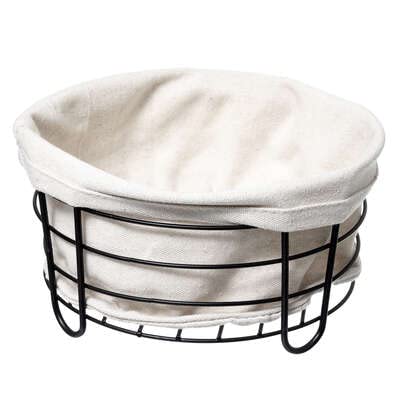 dreamhouse Corbeille à pain en acier inoxydable / tissu rond moderne corbeille à pain Bol à pain Basket pour pain et fruits avec insert en tissu (rond, naturel), 21 x 11 cm
