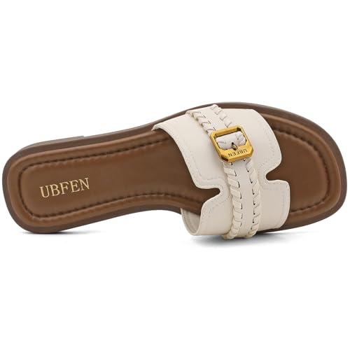 Image of UBFEN Womens Square Toe Flat Sandals Slides Dressy Comfortable for Beach