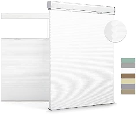 Boolegon Top Down and Bottom Up Cellular Shades for Windows Light Filtering Cordless Honeycomb Blinds Thermal Insulated Custom Cut to Size,White,34" W x 52" H