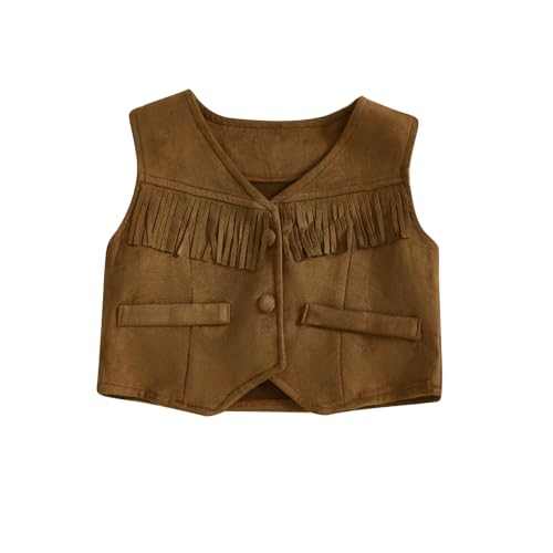 Baby Boy Girl Western Vest Sleeveless Button Down Tassel Tank Tops Fringe Vintage Cowboy Cowgirl Jacket Cardigan (A-Red, 5 Years)