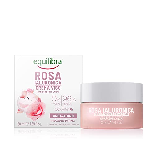 Equilibra Viso, Rosa Ialuronica Crema Viso Anti-aging a Base di Estratto di Rosa Damascena e Acido Ialuronico, Idratante e Levigante, Assorbimento Rapido, Non Unge, 50 ml