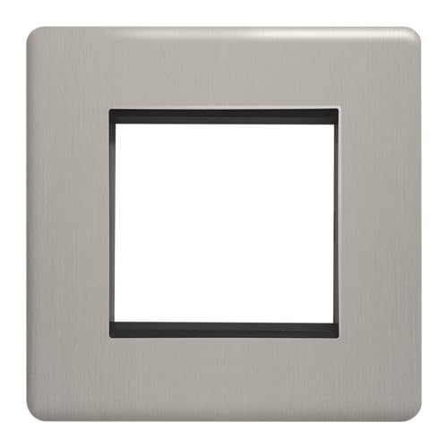 Image of EVOGES Terra Modular Faceplate – Brushed Chrome, 1G / 2G / 4G – Euro Module Size 25x50mm, 50x50mm & 100x50mm – Decorative Metal Finish, UK Wiring Accessories (2 Gang)