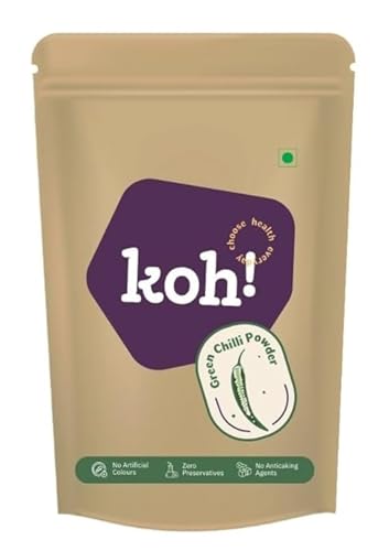 Image of KOH! Green Chilli Powder | Delicious, Flavorful Seasoning for Curries and Snacks, No Additives, Hari Mirchi | Ready to Use, No Preservatives, Organic Produce, Convenient to Cook 3.5274oz(100g)