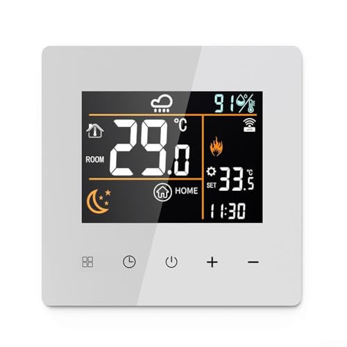 Thermostat WiFi intelligent compatible avec Tuya, contrôleur de température et d'humidité programmables avec écran LCD et protection antigel, noir (blanc-25 A)