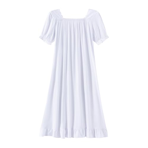 Girls White Nightgown Lace Square Neck Short Sleeve Dress2