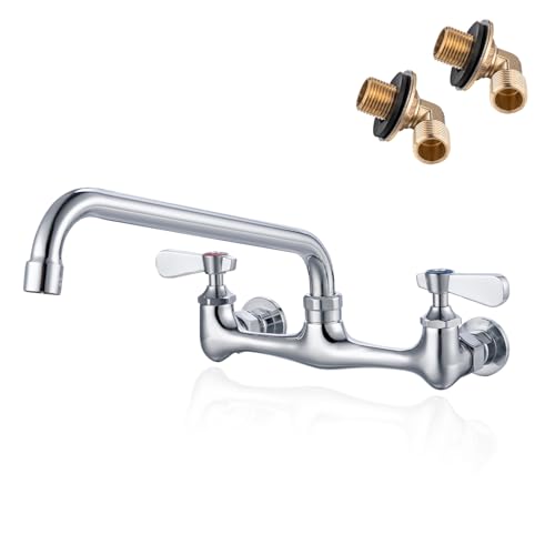 Phivan Grifo comercial de montaje en pared para cocina, grifo de fregadero central de 8 pulgadas, boquilla giratoria de 10 pulgadas, grifos montados en la pared para cocina, lavandería, restaurante