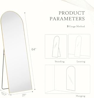 Sweetcrispy 64"x21" Gold Arched Full Length Mirror, Standing Leaning or Mounted Hanging Wall Mirror for Bedroom, Livingroom, Cloakroom, Aluminum Frame Body Mirror, Modern