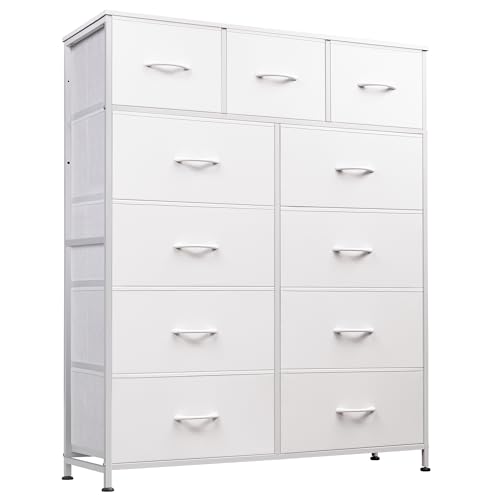 Image of WLIVE Tall Dresser for Bedroom, Fabric Dressers Storage Tower, Dresser & Chest of Drawers Organizer Unit with 11 Drawers, Storage Cabinet, Hallway, Closets, Steel Frame, Wood Top, White