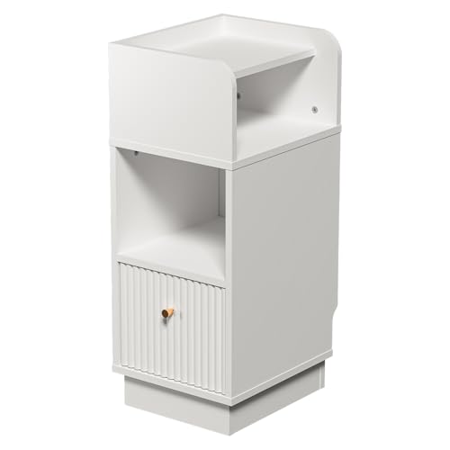 EORMM Mesitas de Noche Estrechas y Pequeñas Blanca 24,8 cm para Dormitorio – Mesa Auxiliar 62 cm con Cajón y Estante Abierto, Mueble Robusto y Diseño Moderno