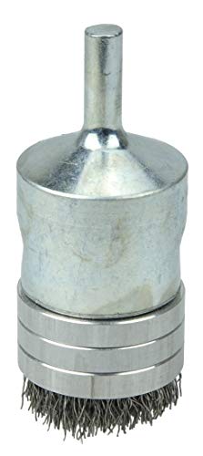 Image of Weiler 11115 0.0104 inch Wire Size, 302 Stainless Steel Bristles, Banded, Solid End, Stem-Mounted Crimped Wire End Brush, Made in the USA