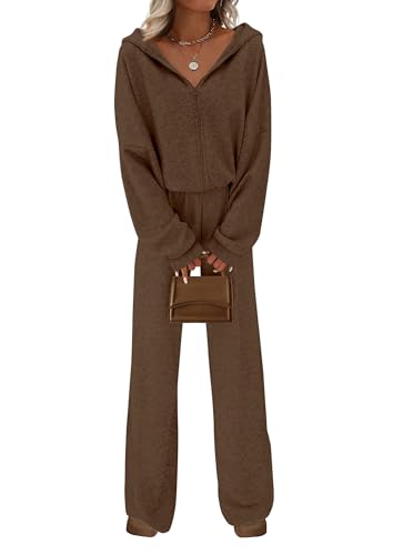 PRETTYGARDEN Women's 2 Piece Fall Lounge Sets 2025 Zip Up Hoodie Wide Leg Pants Tracksuit Matching Travel Outfits Clothes