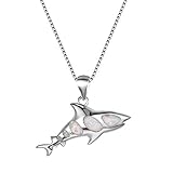Bamos Shark Necklace, 14K White Gold Plated Shark Pendant Fish Necklace Mounted with Created Opal fo