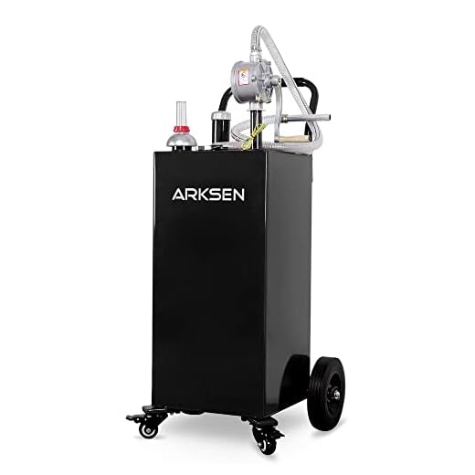 Arksen 35 Gallon Portable Gas Caddy Fuel Storage Tank Large Gasoline Diesel Can Hand Siphon Pump Rolling Flat-Free Solid Rubber Wheels Boat ATV Car Motorcycle, Black