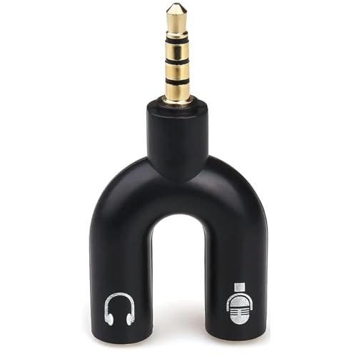 Adaptador de Divisor de Audio, Divisor De Auriculares, Adaptador de Audio TRRS, Divisor Auricular y micrófono, Adaptador Diseño en Y, Apto para Móviles, Ordenadores, MP3, Tablet, Negro