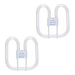 B4U 2 Pack GR10q 4 Pin 28W Bathroom Light Bulbs, 4 Pin Compact Fluorescent CFL Low Energy Light Bulbs 28W, 2D Flat Butterfly Bulb for Flush Ceiling Light, Warm White 3500K