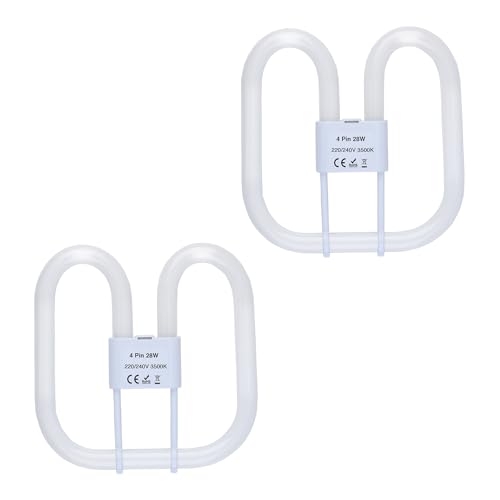 B4U 2 Pack GR10q 4 Pin 28W Bathroom Light Bulbs 4 Pin Compact Fluorescent CFL Low Energy Light Bulbs 28W 2D Flat Butterfly Bulb for Flush Ceiling Light Warm White 3500K
