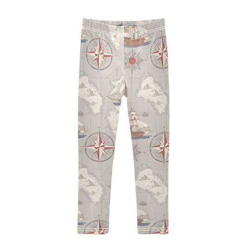 ALAZA Girls' Leggings Children's Yoga Pants Skinny Printed Dance Nautical Map Sailboat Comfortable 4T