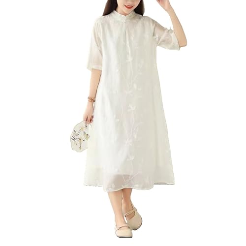 Robe longue lâche en coton et chanvre style chinois pour oublier la chaleur