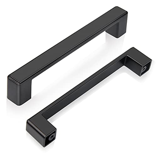 GUWINA 6 StüCk MöBelgriffe Schwarz 128mm,TüRgriffe Schubladengriffe KüChengriffe Modern Schrankgriffe Kleiderschrank Zieht Griffe Schwarz Eckig Griffe KüChe Zinklegierung Cover