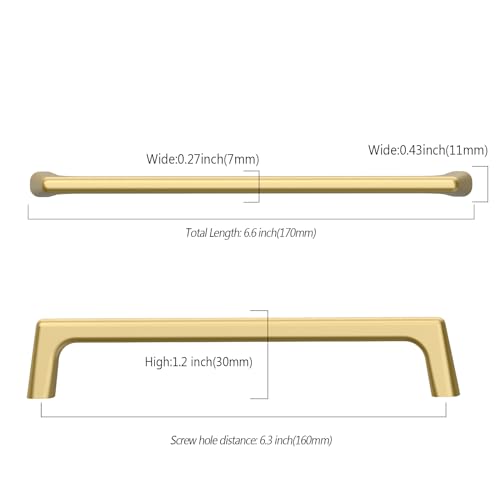 Image of 9BUILD 10 Pack 6.25 Inch Gold Cabinet Handles - Kitchen Hardware Pulls for Cabinets