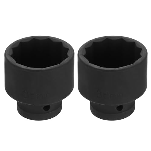 Image of HARFINGTON 2pcs 1 /2 inch Drive x 36mm Shallow Impact Socket 12-Point Metric CR-V Steel Spindle Nut Impact Flip Sleeve for Home Auto Nuts Bolts Repair
