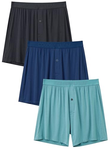 COLORFULLEAF Men's Boxer Shorts Underwear Soft Rayon Made from Bamboo Boxers for Men Packs Relaxed Summer Sleep Shorts