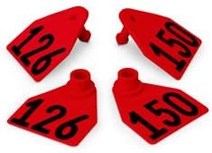 Allflex Global Medium Double Female Numbered Tags (with Studs) - Red Numbers 126-150 - C23293(F)N