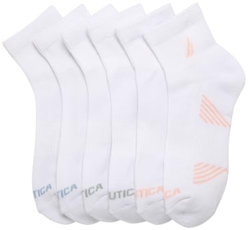 Image of Nautica Womens High Quarter Socks Moisture Wicking Cushioned Socks, 6 Pack | Dri-Motion Moisture Wicking Stretch Fabric, Cushioned Key Areas, Reinforced Heel and Toe, High Quarter Cut, Shoe Size 4-10